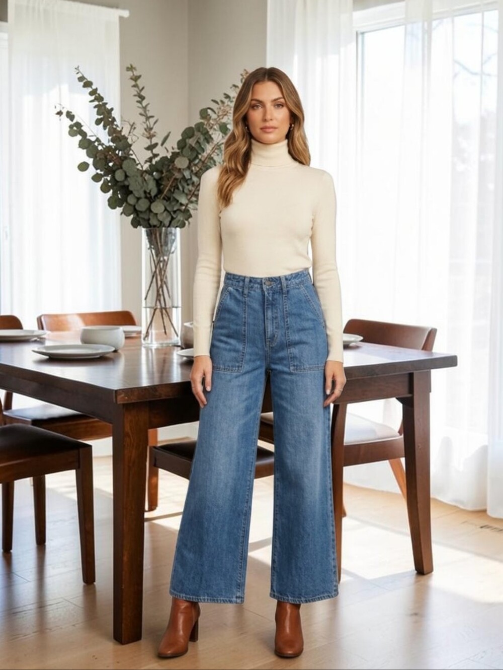 GU High-Waist Wide-Leg Womens Blue Jeans